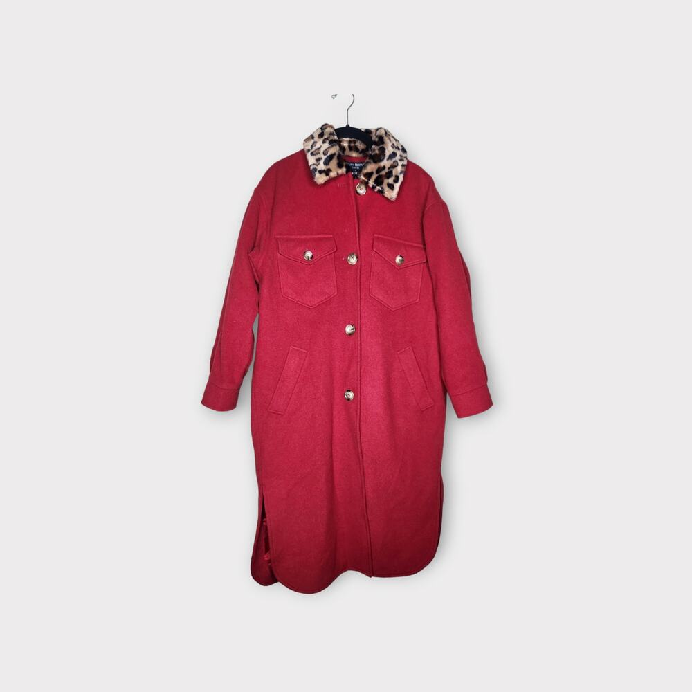 Anthropologie Red Coat with Leopard Collar - Picture 4 of 10